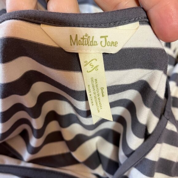 Matilda Jane Let's Connect Tee Gray Cream Striped Long Sleeve Peplum Top Size Sm - Picture 6 of 8
